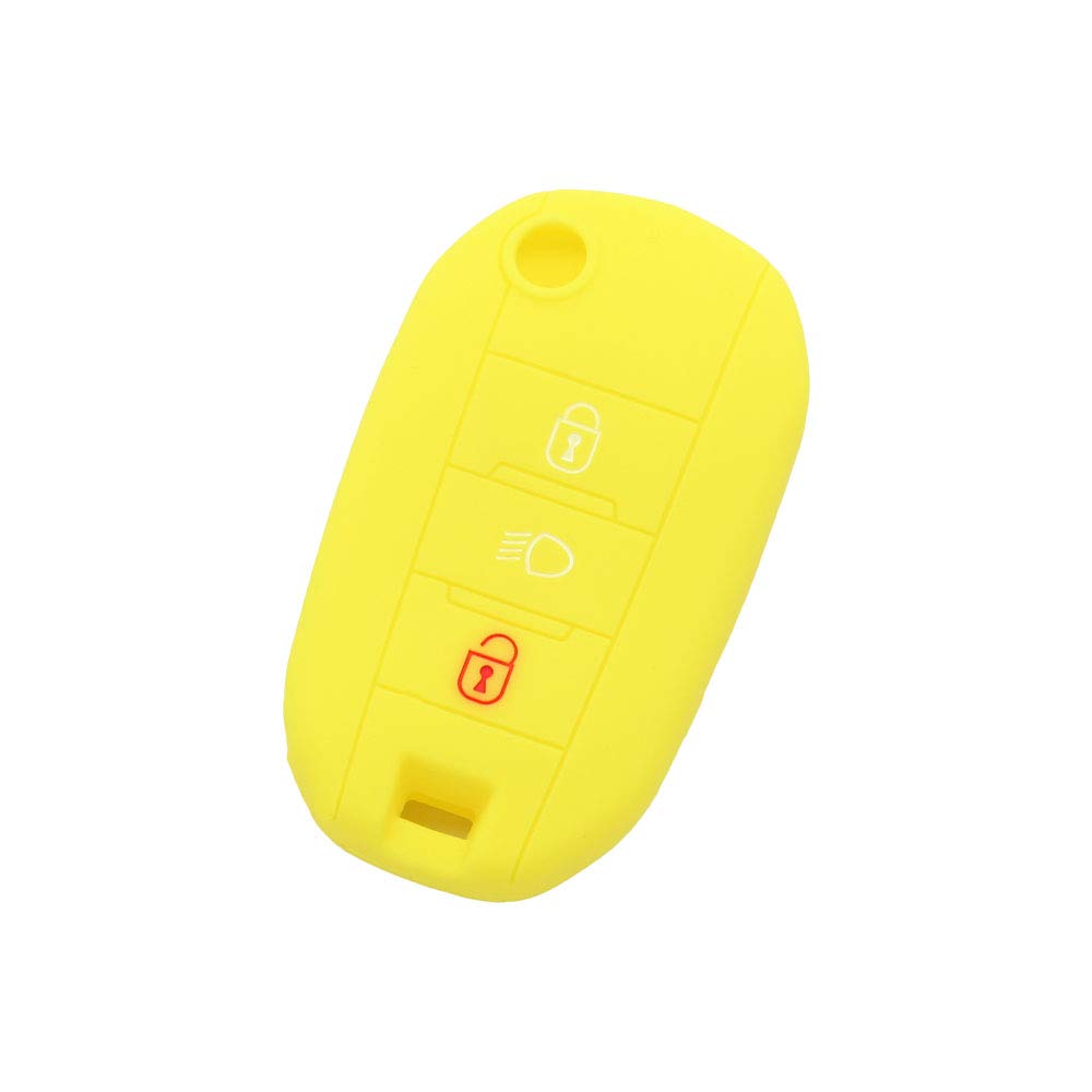 BROVACS Silicone Cover Protector Case Holder Skin Jacket Compatible with PEUGEOT CITROEN 3 Button Flip Remote Key Fob w/Light Symbol CV9306 Yellow