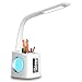 LED Desk Lamp with USB Charging Port, Night Atmosphere Lamp, Alarm Clock, Pen Holder, Calendar, 3-Level Dimmer Eye-Caring Table Lamp for Study/Read/Office