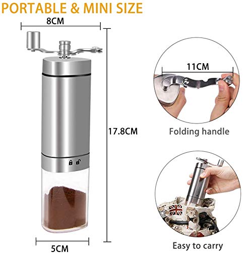 Linkax Kaffeemühle Manuell mit Keramikmahlwerk, Handkaffeemühle aus Edelstahl Faltbar Kaffeemühle Hand mit… – Bild 5