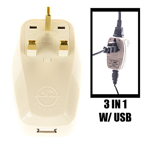 image for OREI 3 in 1 UK Travel Adapter Plug with USB and Surge Protection - Gro