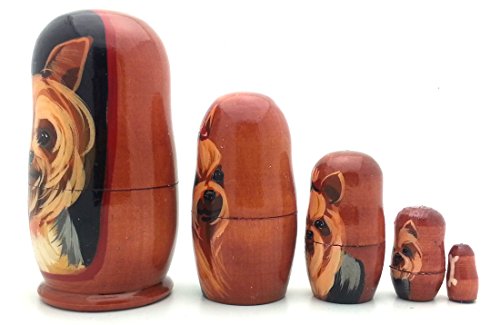 DOG Yorkshire Terrier nesting dolls Russian Hand Made 5 piece matryoshka Set Yorkie 4"H