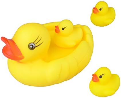 Zeltababy Cute Duck Family Floating Bath Toys, 4 Set Squeaky Rubber Ducklings Baby Shower Toy Yellow
