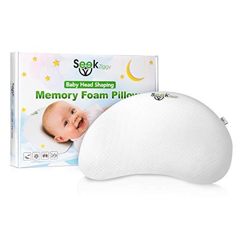 Newborn Head Shaping Pillow By SeekZiggy - Larger, Long Lasting Easy to Clean Memory Foam Prevents Flat Head for Babies and Infants
