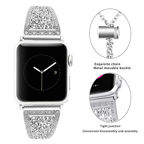 Rhinestone Band Compatible with Apple Watch 38mm 40mm, Jewelry Band for iWatch Series 5 4 3 2 1, Bling Crystal Dressy Bracelet Strap Chic for Women Girls