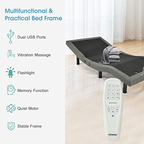 Giantex Adjustable Massage Bed Base Wireless Remote USB Charge Ports