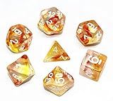 HD Polyhedral Dice DND Game Dice Set for Dungeons and Dragons(D&D) Pathfinder Roleplaying Game RPG MTG Table Game Red & Yellow Transparent Dice Set with Dice Pouch