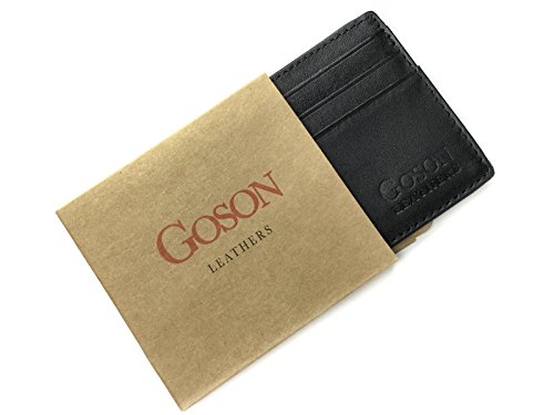 Goson Cowhide Leather Slim Thin Mens and Womens Credit Card Case Holder Wallet with Window ID - Dark Brown