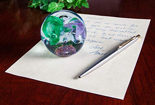 The Paragon Handmade Flower Paperweight Glass Office Decor, Flower Themed Collectible, 2½ (Purple & Green) - Thumbnail 4