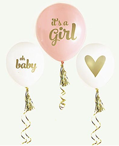 Pink and Gold Girl Baby Shower Balloons (set of 3) Baby Shower Decorations for Girl Balloons Gender Reveal Party