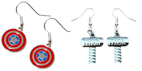 Captain America Shield and Thor Hammer Dangle Earrings w/Gift Box
