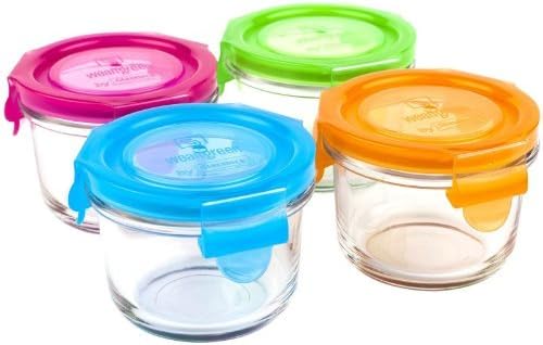 Wean Green Round Wean Bowls 6oz/165ml Baby Food Glass Containers - Multi Color Garden (Set of 4) by Wean Green