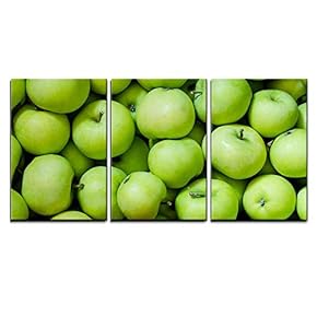 3 Piece Canvas Wall Art - a Lot of Green Apples as a Background - Modern Home Art Stretched and Framed Ready to Hang - 16"x24"x3 Panels