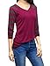 Allegra K Women's Striped V Neck Baseball Tee T-Shirts Long Raglan Sleeve Top Large Fuchsia