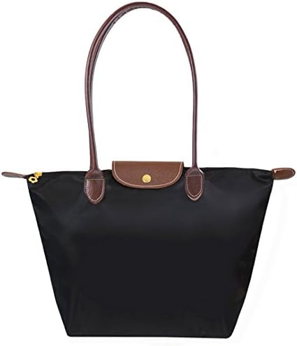 BEKILOLE Women's Stylish Waterproof Tote Bag Nylon Travel Shoulder Beach Bags Foldable Bag -Long Handle Black Color