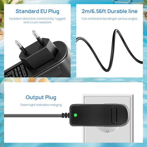12.6 V Vacuum Cleaner Charger for Pool Cleaners, Robotic Pool Charger, Compatible with Steinbach Poolrunner Battery Basic 2.0, with 2 m Charging Cable