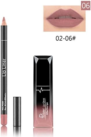 LTUI pudaier Long Lasting Moisturizing Waterproof Matte Lipstick Lip Liquid Gloss+Lip Liner Pencil Daily Nude,Party Sexy Red Colour Cosmetics Set,Creative Full Lips (F)