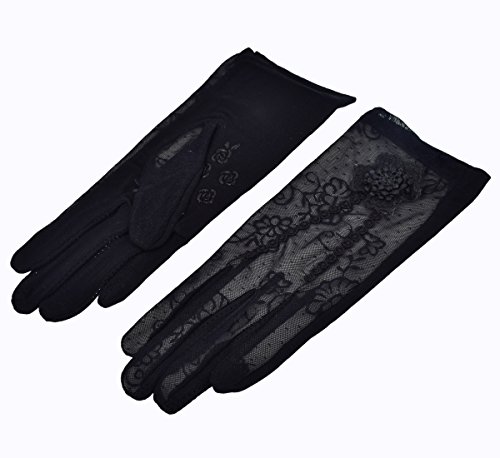 Nurbijar Summer Women UV Protection Touch Screen Lace Gloves-Black