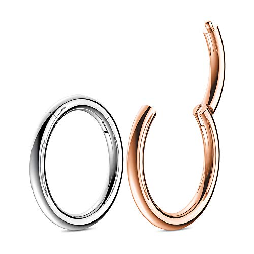 NotoCity Improved 2Pcs 18G Stainless Steel Cartilage Hoop Earrings for Men Women Nose Hoop Ring Helix Septum Daith Lip Tragus Piercing Jewelry (Rose Gold+Silver 2pcs, 8mm)