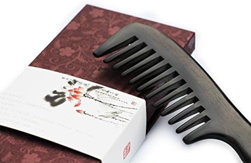 Nicetomeetus Comb Handmade Anti-static OX Horn Hair Comb With Black Sandalwood Handle-Wide Tooth