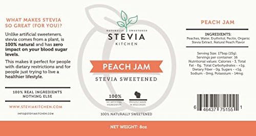 Stevia Kitchen Sugar Free Jelly, 8 oz Jar (Peach Jam - 3 Count)