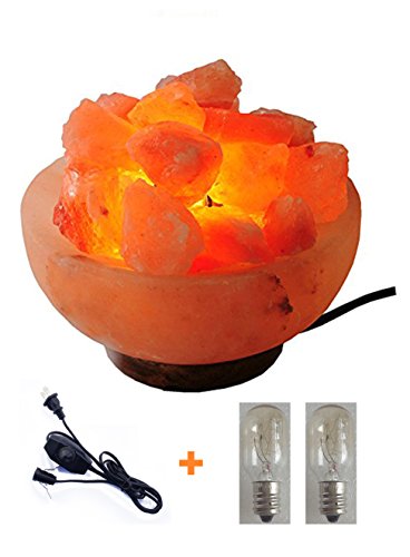 Large 7" Salt Lamp Himalayan Fire Bowl Rock Crystal Lamp With Dimmer Cord Bulbs, JIC Gem