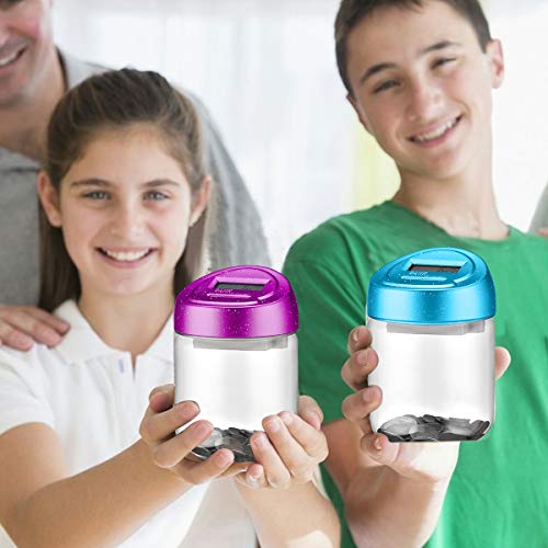 Younion Digital Coin Bank, Automatic Coin Counter Totals All U.S. Coins, Clear Money Saving Jar with LCD Display, Purple