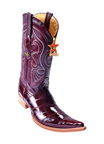 Los Altos Men's 6X-Toe Burgundy Genuine Leather EEL Skin Western Boots