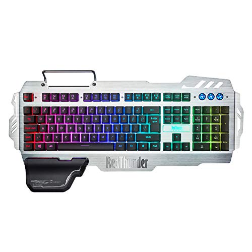 RedThunder K900 Gaming Keyboard - RGB Backlight, Phone Holder, Hand Rest, Brushed Metal Cover, 25 Keys Anti-Ghosting - Durable, Ergonomic, Quiet, Waterproof - Computer Laptop PC Mac Gamer