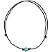 Barch Single Stone Turquoise Choker Necklace on Black Leather Cord for Women (Round Adjustable 1#)