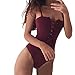 Vanvler Women's Fashion Strap Bandage Leotard Top Bodysuit Ladies Lace Up Plunge Playsuit (M, Red)