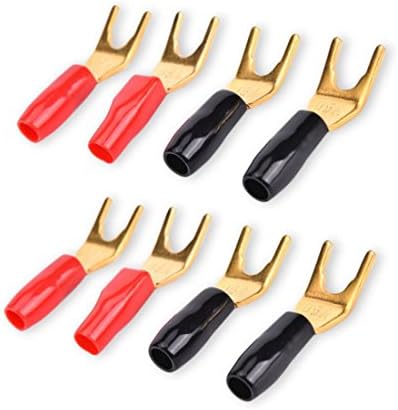 HTTX Speaker Wire Y Plug 45 Degree Spade Connector, Insulated Fork Connector Electrical Crimp Terminal for 6-10 AWG Speaker Cable (4 Red &amp; 4 Black)