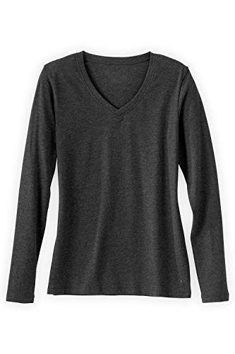 Fair Indigo Fair Trade Organic Essential Long Sleeve V-Neck Tee (S, Dark Charcoal Heather)