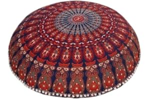 ShakDeco Cotton Large 32" Mandala Floor Pillow Cover Meditation Cushion Seating Throw Cover Hippie Decorative Bohemian Pouf Bohemian Indian Pouf Cover (Red)