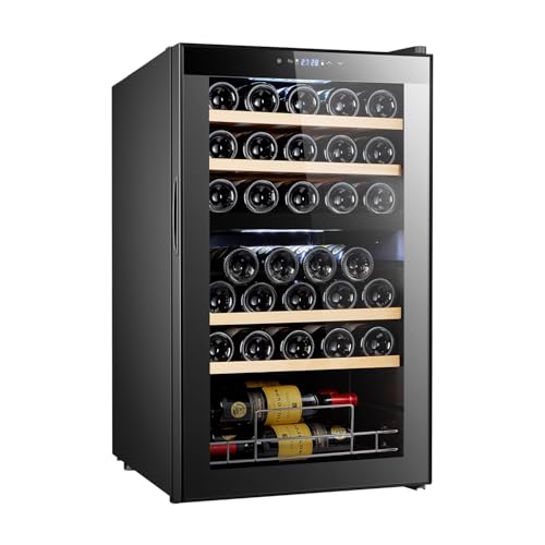 AVERA Cava de vinos para 33 botellas, Capacidad 88 L, Doble zona de enfriamiento, Temperatura 5 a 18°C, Panel de control táctil, Luz LED, Bloqueo automático, Enfriamiento por compresor | EV33