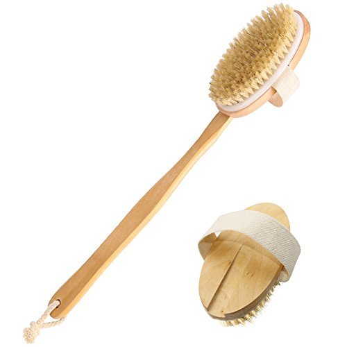 Longhandle Dry Skin Bath Body Brush with Detachable Boar Bristle Perfect For Dry Brushing Cellulite and Exfoliating Grip Elders Back Shower Brush