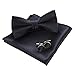 JEMYGINS Mens Black Bow Tie Pre-tied Silk Bowtie and Pocket Square Cufflink Set (1)