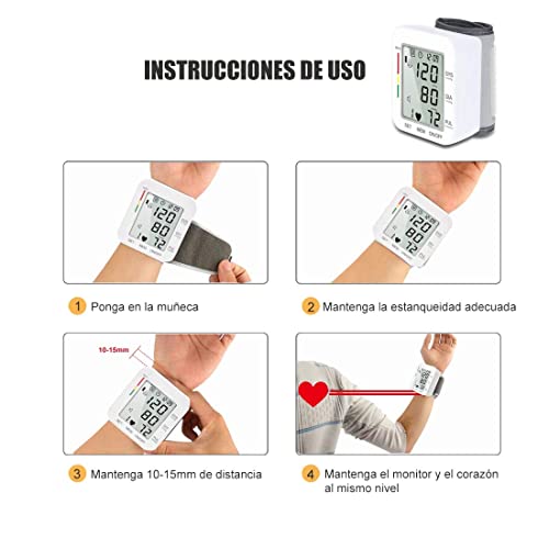 DQST Monitor de Presión Arterial de Muñeca, Baumanómetro Digital Preciso con Pantalla LCD Grande, Función Inteligente de Detectar Presión Transmisión, 2x99 Datos de Memoria (Sin Voz)