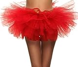 Halconia Adult's Fluffy Sheer Tulle Layered Tutu Skirt Solid Color, Red