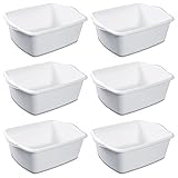 Sterilite White Plastic Rectangular Dish Pan 12 Quart Pack of Six