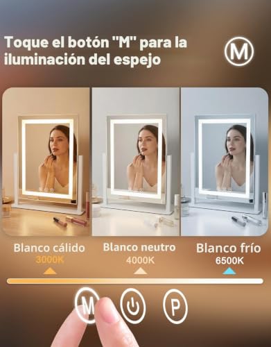 Mursche Lighted Makeup Mirror, Hollywood Mirror, 25 x 30 cm, LED, Vanity Mirror, Small Makeup Mirror with Light, Tabletop Mirror, 3 Modes, Tabletop Makeup Mirror