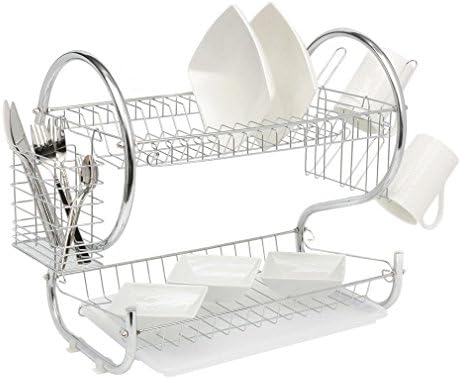 2 Tiers Dish Cup Drying Rack Holder Organizer Drainer Dryer Tray Cutlery In Kitchen