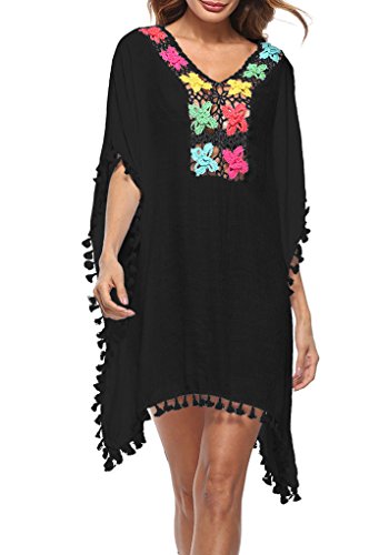 ThunderCloud Women's Summer Tassel Trim Bikini Swimsuit Beach Cover Up (Black) - Thumbnail 4