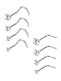 Mudder 20 Gauge Curved Nose Studs Cubic Zirconia Nose Rings Piercing Jewelry, Screw and L Shape, 8 Pieces