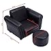 Costzon Kids Couch with Footstool, Children's Sofa w/ASTM & CPSIA w/PU Leather Surface, Mini Armrest Chair Lounge, Soft Kids Sofa for Preschool Bedroom Kids Room Toddlers Boys Girls Birthday (Black)