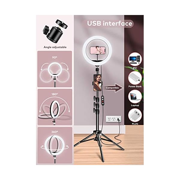 Deefsoul Ringlicht mit Stativ, 10.2" Selfie Ringleuchte Doppel-Handyhalter mit 3 Farbe und 10 Helliakeitsstufen, mit Aufbewahrungstasche, für Makeup, Live-Streaminq, Selfie, Vlog, TikTok – Bild 5