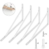 Acrux7 Heavy Duty Shelf Brackets, Floating Shelves Tripod Triangle Shelf Brackets, 90 Degree Angle Wall Mounted Shelf Supporter Bracket Frame (300X190, White)