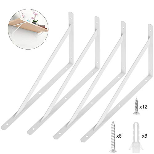 Acrux7 Heavy Duty Shelf Brackets, Floating Shelves Tripod Triangle Shelf Brackets, 90 Degree Angle Wall Mounted Shelf Supporter Bracket Frame (300X190, White)