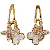 UniLogue Four Leaf Clover Shell Zircon Inlaid Stud Earrings for Women, Fashionable Exquisite Retro Commen Luxury Versatile Silver Needle Earrings