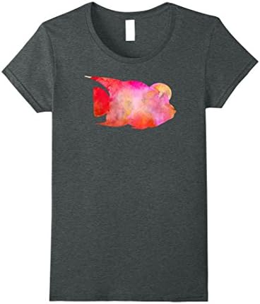 Womens FLOWERHORN FISH Watercolor Painting T-Shirt Medium Dark Heather
