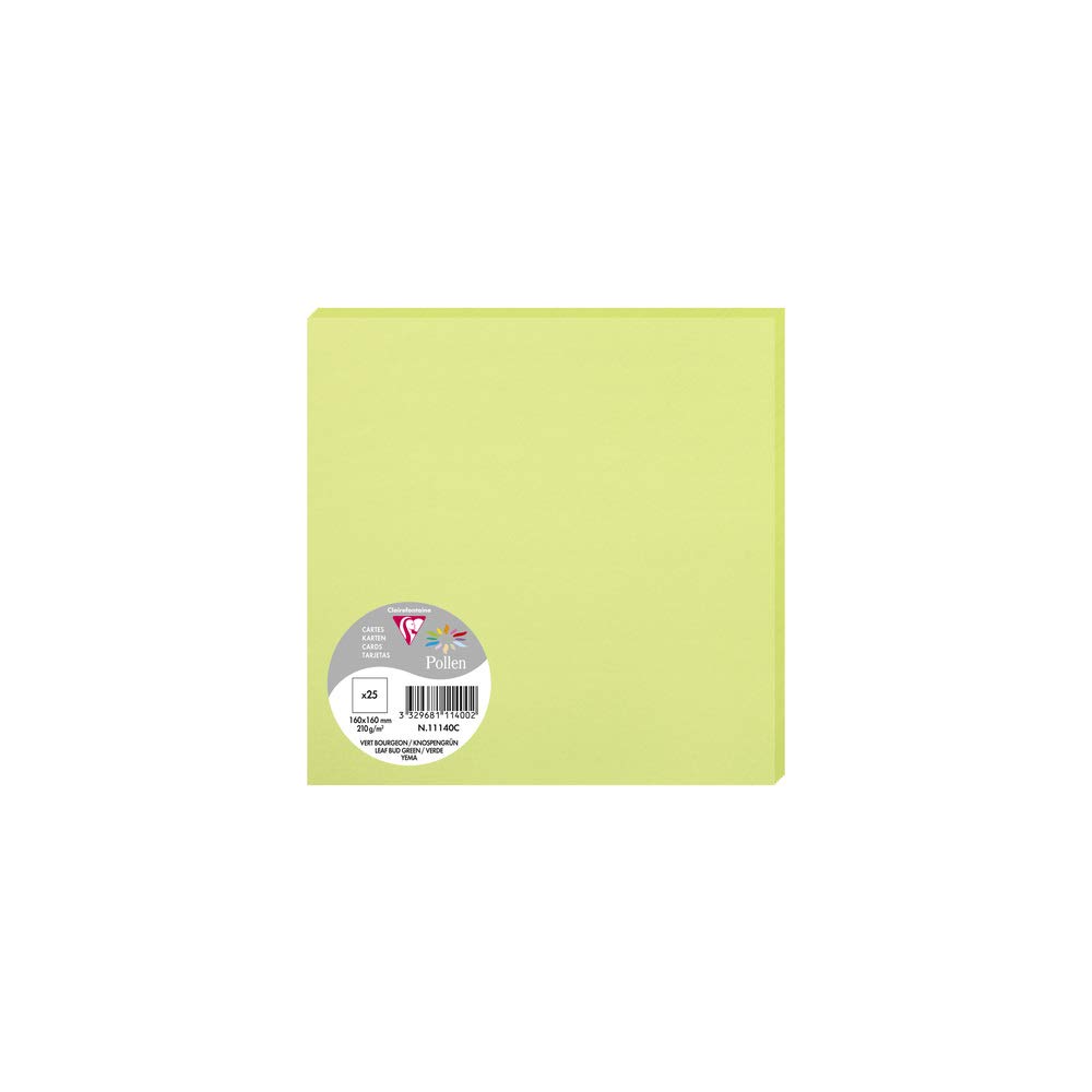 Clairefontaine 11140C Pack of 25 Plain Cards Square Format 16x16cm 210gsm Leaf Bud Green Invitation Correspondence Cards Pollen Range Smooth Premium Paper